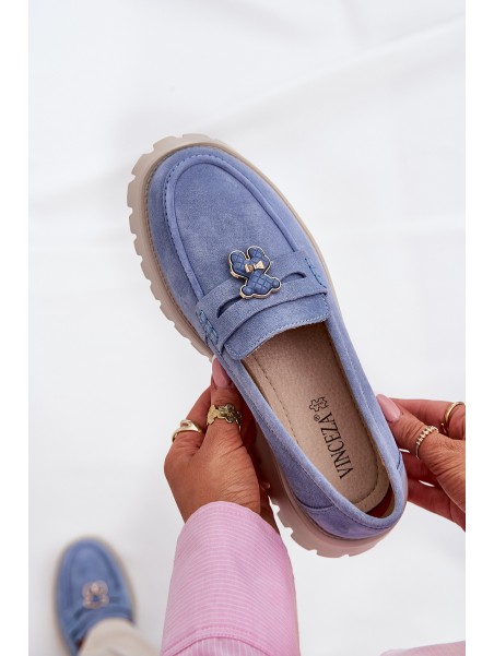 Women Suede Moccasins With Teddy Bear Vinceza 79533 Blue