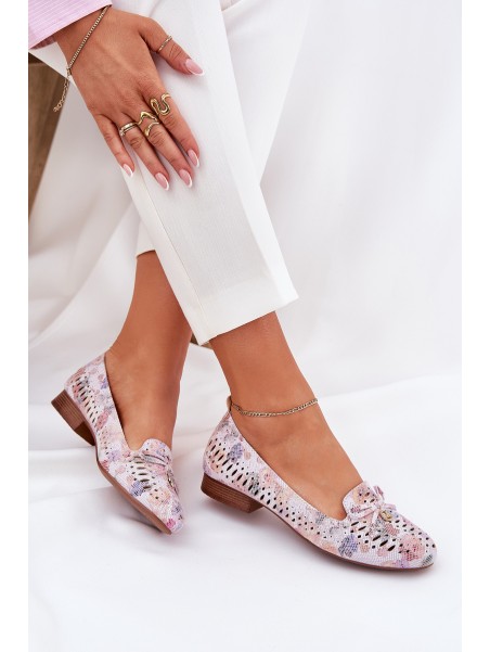 Perforated Ballerinas With Bow In Flowers Eco Suede Multicolor Amepitrea