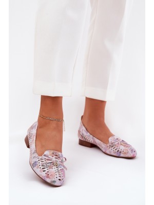 Perforated Ballerinas With Bow In Flowers Eco Suede Multicolor Amepitrea 2