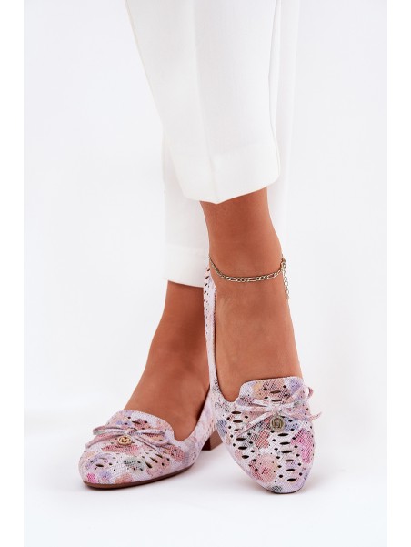 Perforated Ballerinas With Bow In Flowers Eco Suede Multicolor Amepitrea