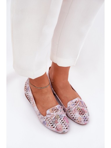 Perforated Ballerinas With Bow In Flowers Eco Suede Multicolor Amepitrea