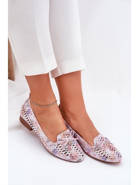 Perforated Ballerinas With Bow In Flowers Eco Suede Multicolor Amepitrea