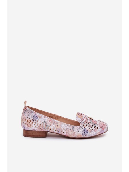 Perforated Ballerinas With Bow In Flowers Eco Suede Multicolor Amepitrea