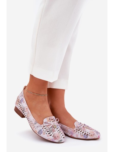 Perforated Ballerinas With Bow In Flowers Eco Suede Multicolor Amepitrea