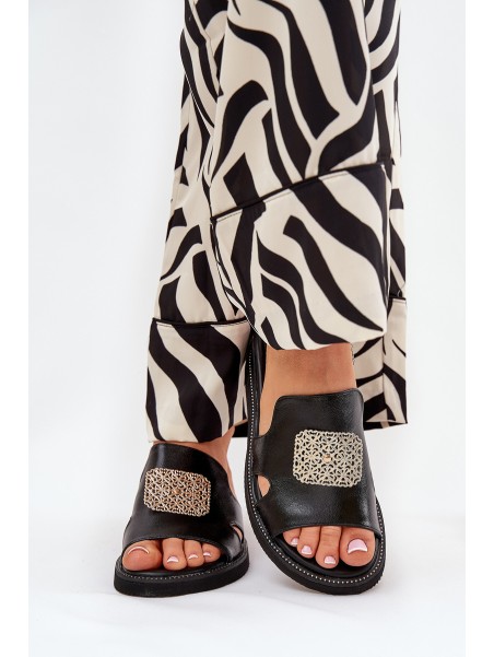 Women's Wedge Sandals Eco Leather With Decoration Black Sarela