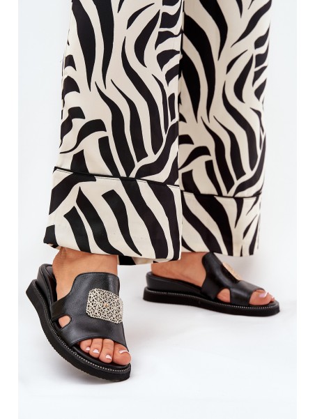 Women's Wedge Sandals Eco Leather With Decoration Black Sarela