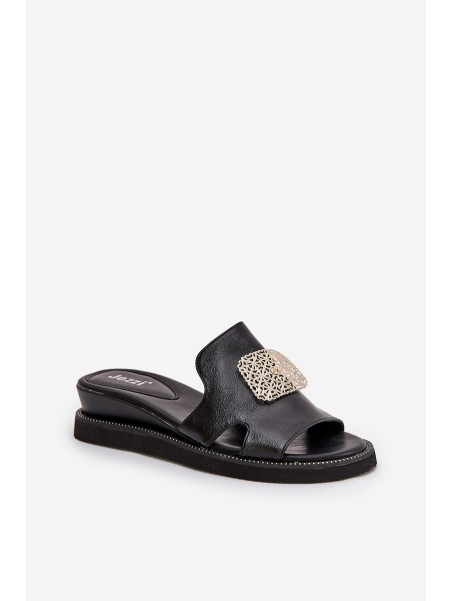 Women's Wedge Sandals Eco Leather With Decoration Black Sarela