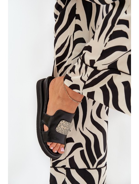 Women's Wedge Sandals Eco Leather With Decoration Black Sarela