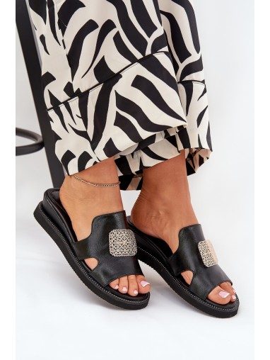 Women's Wedge Sandals Eco Leather With Decoration Black Sarela