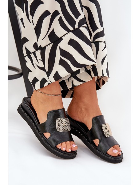 Women's Wedge Sandals Eco Leather With Decoration Black Sarela