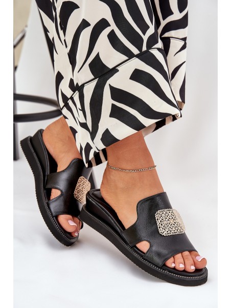 Women's Wedge Sandals Eco Leather With Decoration Black Sarela