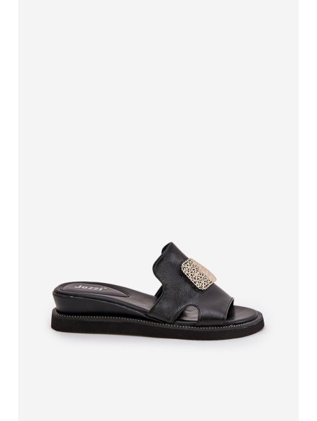 Women's Wedge Sandals Eco Leather With Decoration Black Sarela