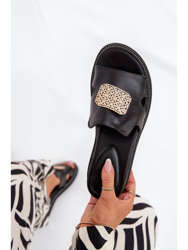 Women's Wedge Sandals Eco Leather With Decoration Black Sarela
