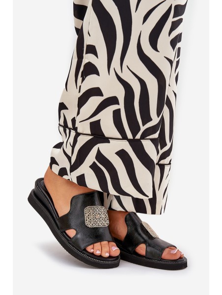 Women's Wedge Sandals Eco Leather With Decoration Black Sarela