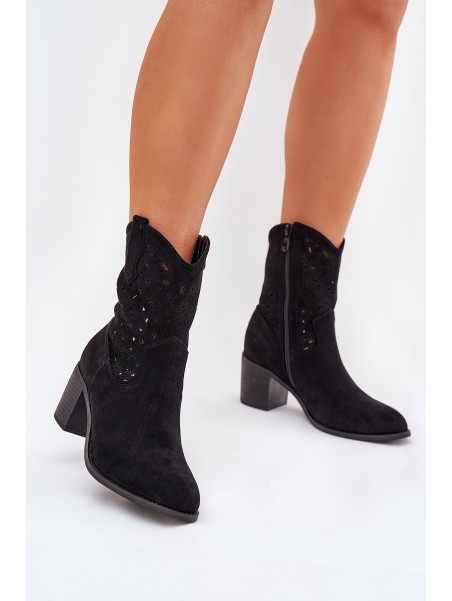 Ladies Cutout Cowboy Ankle Boots Heeled S.Barski HY51-125 Black