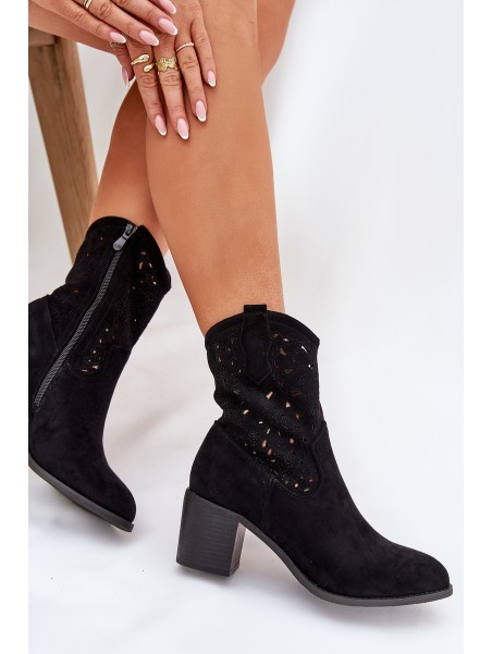 Ladies Cutout Cowboy Ankle Boots Heeled S.Barski HY51-125 Black