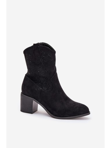 Ladies Cutout Cowboy Ankle Boots Heeled S.Barski HY51-125 Black