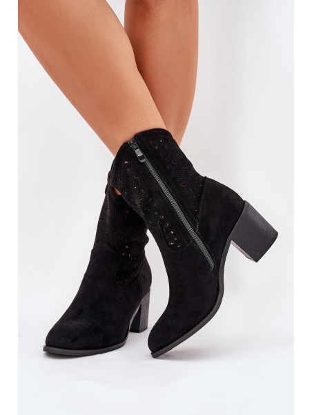 Ladies Cutout Cowboy Ankle Boots Heeled S.Barski HY51-125 Black