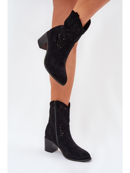 Ladies Cutout Cowboy Ankle Boots Heeled S.Barski HY51-125 Black