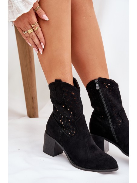 Ladies Cutout Cowboy Ankle Boots Heeled S.Barski HY51-125 Black