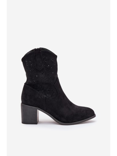 Ladies Cutout Cowboy Ankle Boots Heeled S.Barski HY51-125 Black