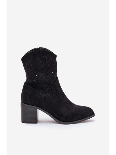 Ladies Cutout Cowboy Ankle Boots Heeled S.Barski HY51-125 Black