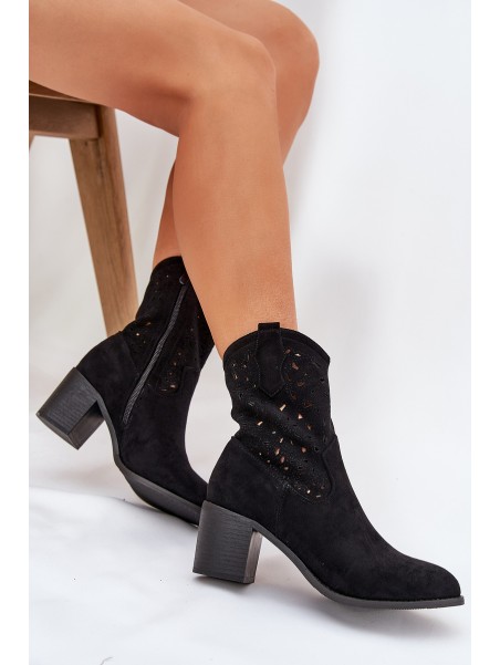 Ladies Cutout Cowboy Ankle Boots Heeled S.Barski HY51-125 Black