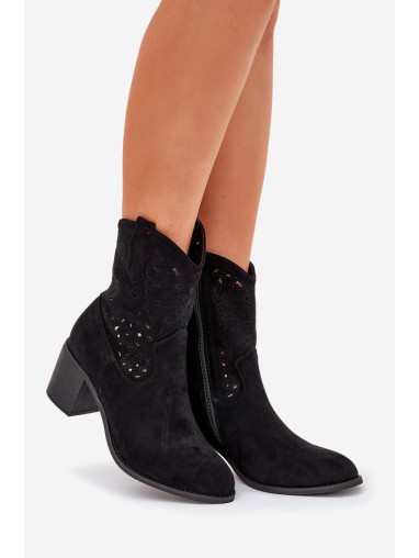 Ladies Cutout Cowboy Ankle Boots Heeled S.Barski HY51-125 Black