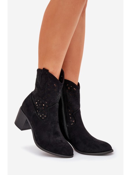 Ladies Cutout Cowboy Ankle Boots Heeled S.Barski HY51-125 Black
