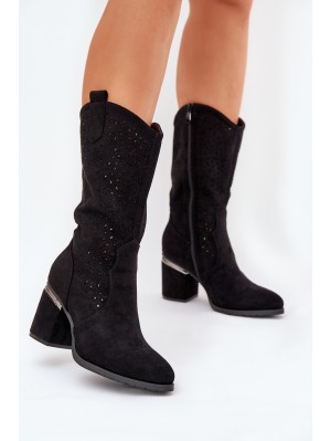 Cut-out Cowboy Boots Mid-calf S.Barski HY51-238 Black