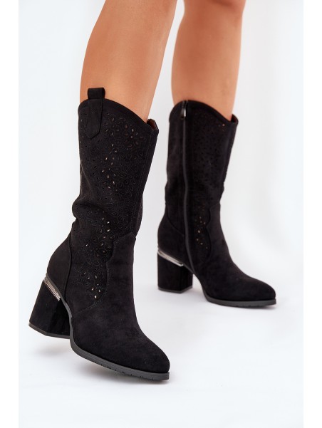 Cut-out Cowboy Boots Mid-calf S.Barski HY51-238 Black