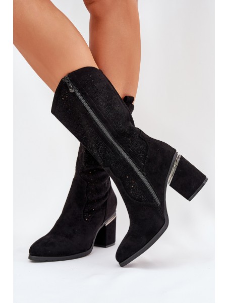 Cut-out Cowboy Boots Mid-calf S.Barski HY51-238 Black