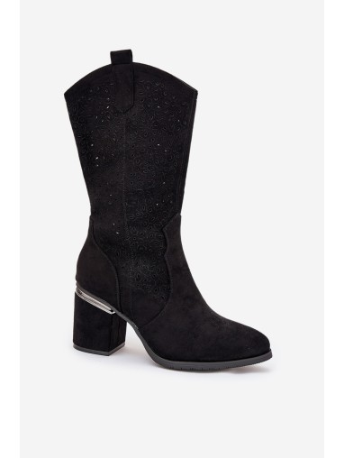 Cut-out Cowboy Boots Mid-calf S.Barski HY51-238 Black