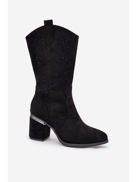 Cut-out Cowboy Boots Mid-calf S.Barski HY51-238 Black