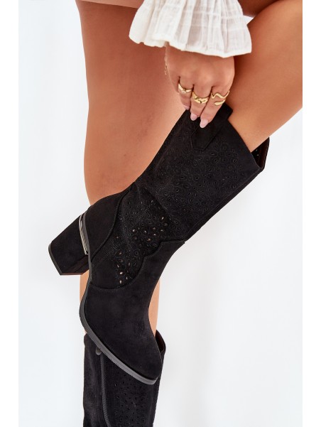 Cut-out Cowboy Boots Mid-calf S.Barski HY51-238 Black