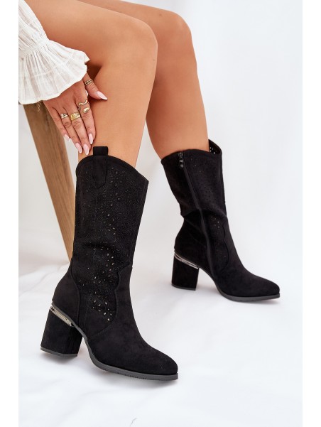 Cut-out Cowboy Boots Mid-calf S.Barski HY51-238 Black
