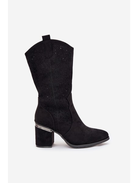 Cut-out Cowboy Boots Mid-calf S.Barski HY51-238 Black