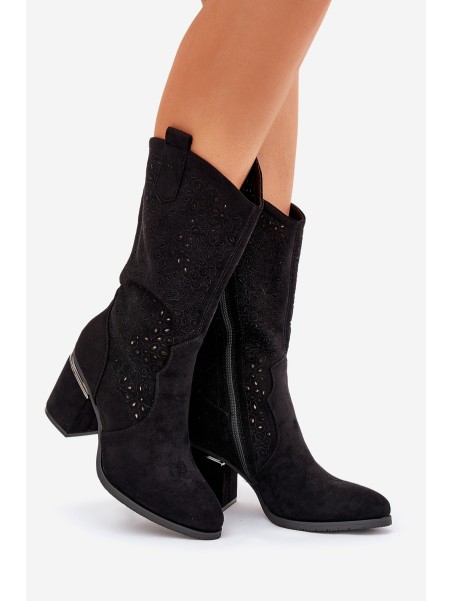 Cut-out Cowboy Boots Mid-calf S.Barski HY51-238 Black