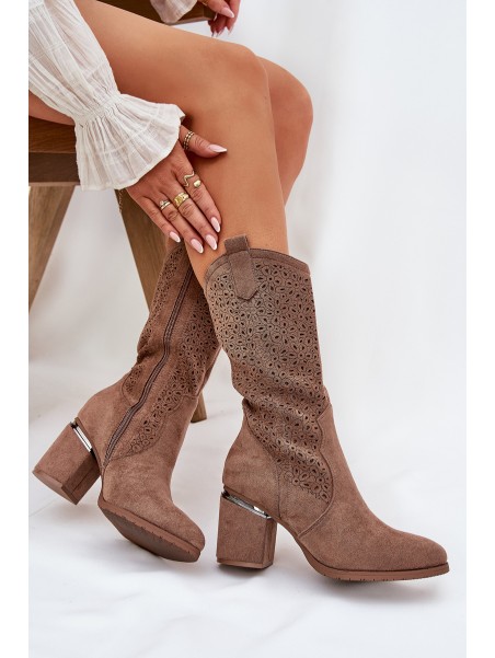 Perforated Cowboy Boots To Mid Calf S.Barski HY51-238 Brown