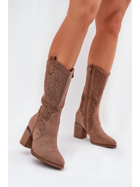Perforated Cowboy Boots To Mid Calf S.Barski HY51-238 Brown