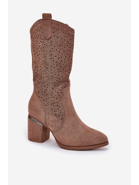 Perforated Cowboy Boots To Mid Calf S.Barski HY51-238 Brown