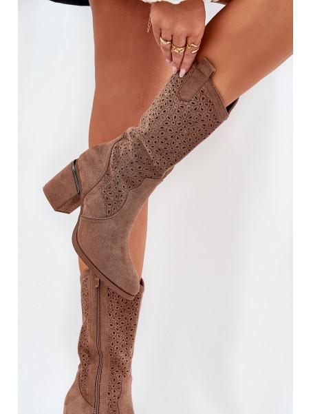 Perforated Cowboy Boots To Mid Calf S.Barski HY51-238 Brown