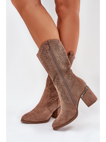 Perforated Cowboy Boots To Mid Calf S.Barski HY51-238 Brown