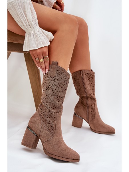 Perforated Cowboy Boots To Mid Calf S.Barski HY51-238 Brown