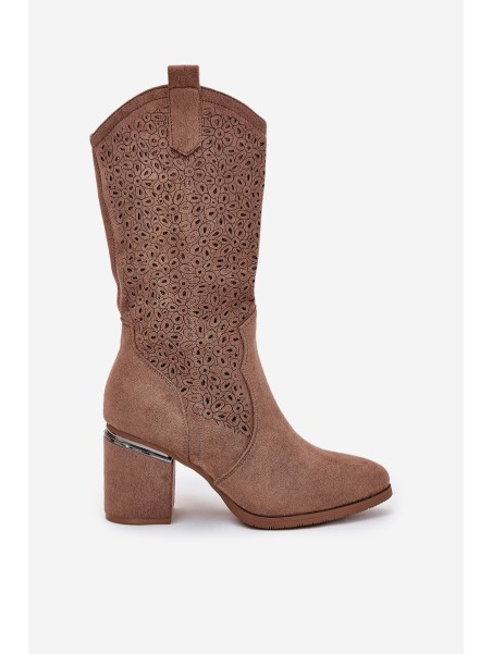 Perforated Cowboy Boots To Mid Calf S.Barski HY51-238 Brown