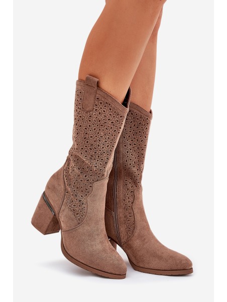 Perforated Cowboy Boots To Mid Calf S.Barski HY51-238 Brown