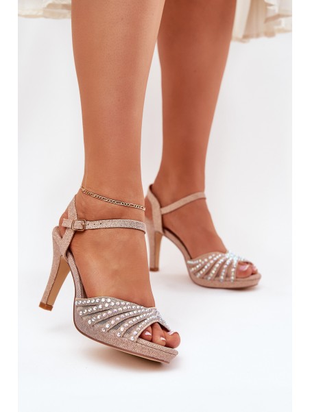 Stiletto Sandals With Decoration And Glitter D&A MR1038-33 Champagne