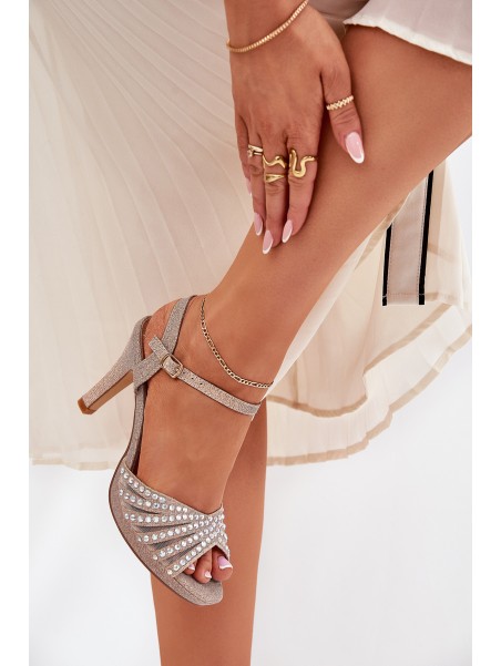 Stiletto Sandals With Decoration And Glitter D&A MR1038-33 Champagne