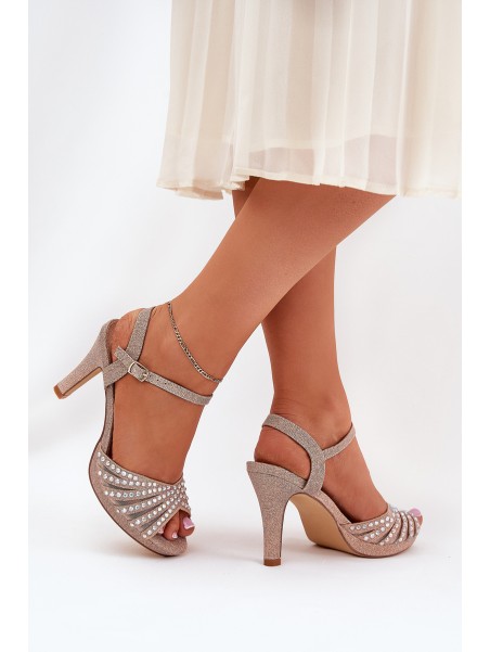 Stiletto Sandals With Decoration And Glitter D&A MR1038-33 Champagne