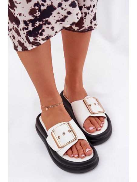 Womens sandals on a chunky platform with a decorative buckle white Zelori